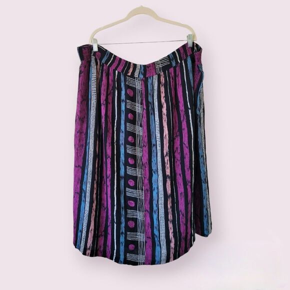 Vtg SHARON ANTHONY Striped Skirt Size 24W 90s Black Funky Crepe Rayon Textured - Picture 3 of 10